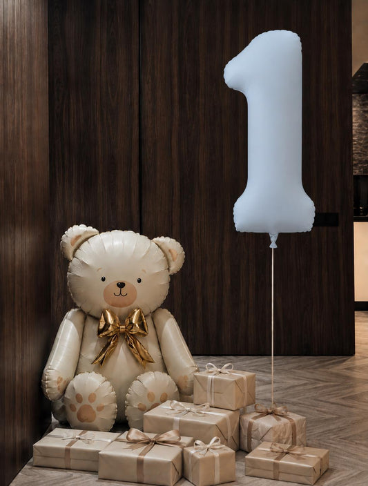 number one helium balloon with teddy bear