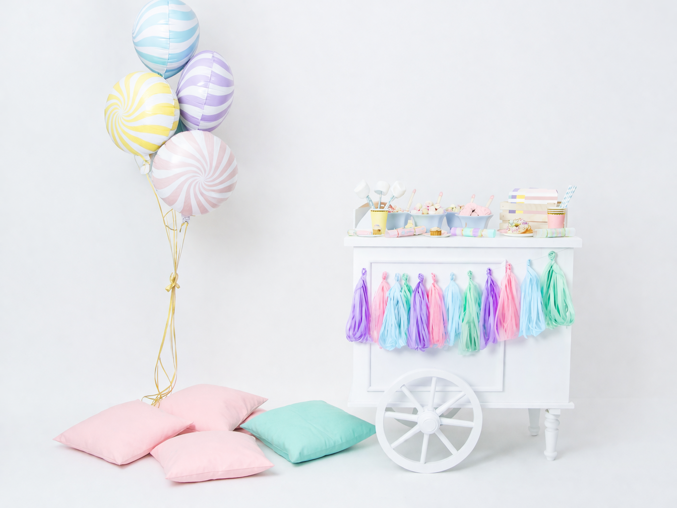 Pastel balloons and tassel decorations for birthday in Adelaide