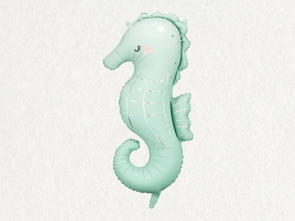 Pastel-colored seahorse foil balloons perfect for kids birthdays and other celebrations