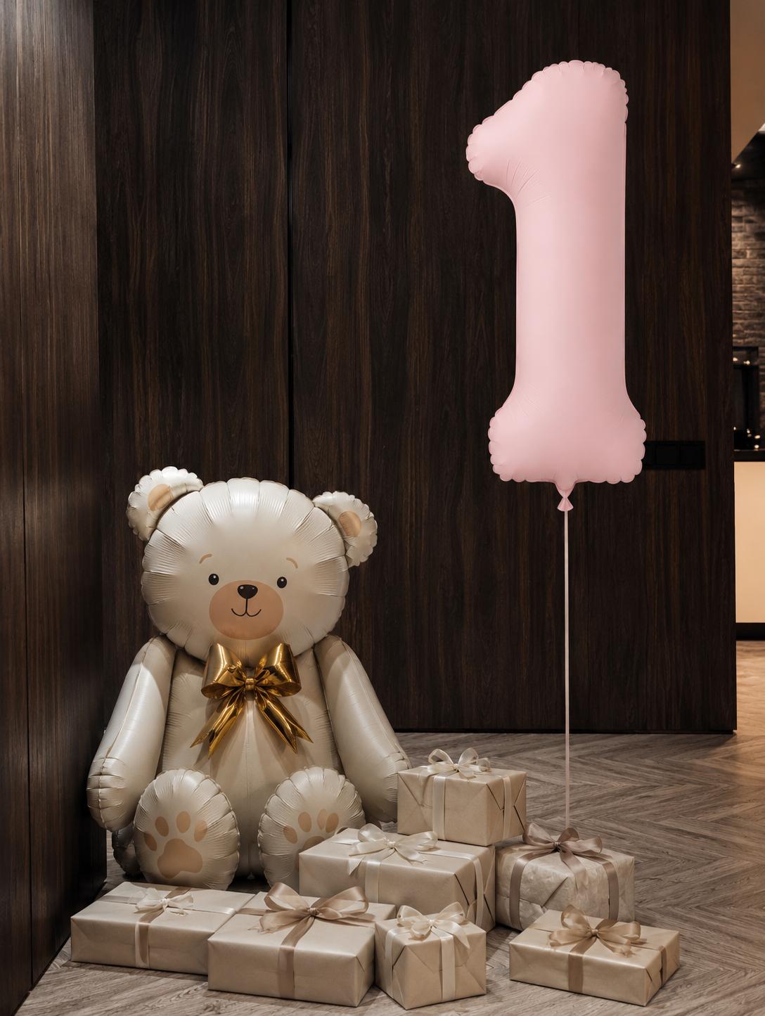 number one helium balloon with teddy bear