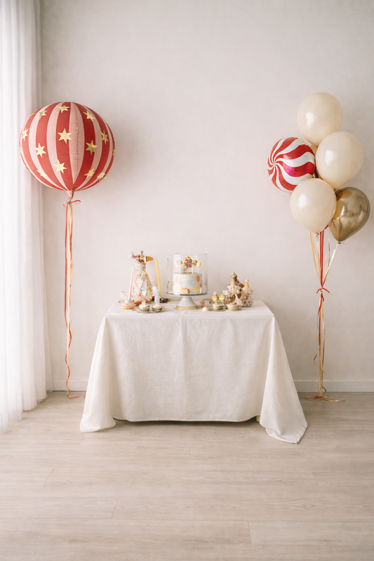 red large balloon with stars, red candy print foil balloon with latex balloons on a birthday in Adelaide