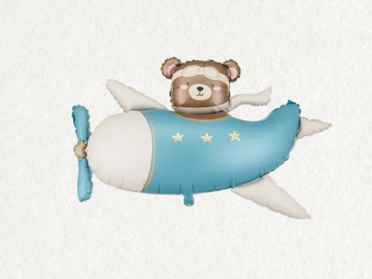 Blue airplane-shaped balloon with a teddy bear and balloons for birthday in Adelaide 