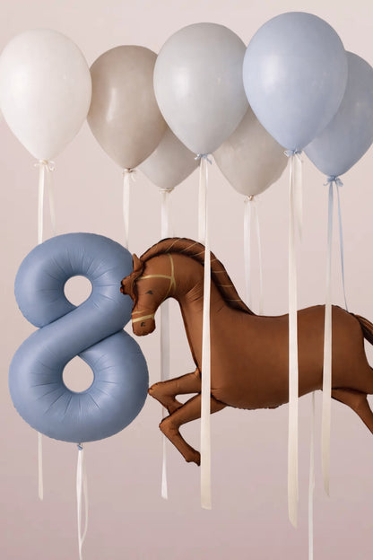 Birthday balloon horse and foil number with latex balloons in Adelaide