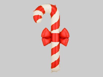 The Candy Cane Edit oversized Christmas candy cane foil balloon featuring classic red and white stripes, elegant gold detailing and a statement red bow. Air-filled, 70 × 131 cm.