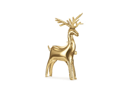 The Golden Reindeer Edit luxury gold Christmas reindeer balloon with intricate antlers and a freestanding design, perfect for festive decorations.